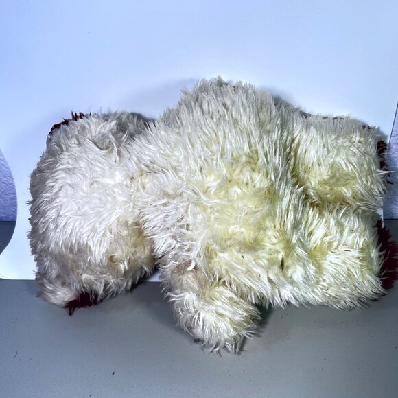 Vintage White & Brown 16" Shaggy Teddy Bear Plush Blue Eyes Needs Repair - Picture 7 of 8